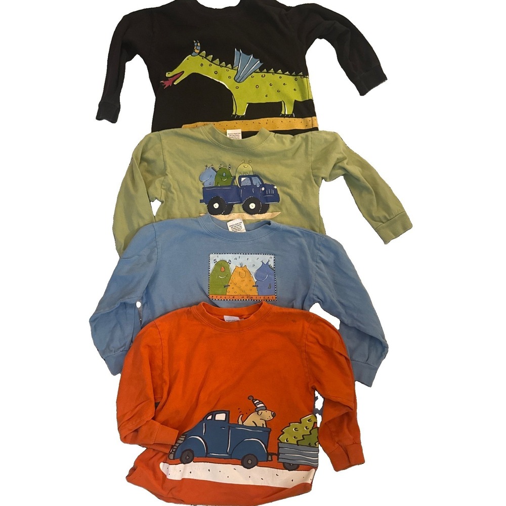 Lot Of 4 Boys L/S Tees Mulberri Bush- Dog Boogie Monster Dragon - Y2K Size 4